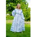 Boho Style Ukrainian Embroidered Maxi Broad Dress White with Blue Embroidery